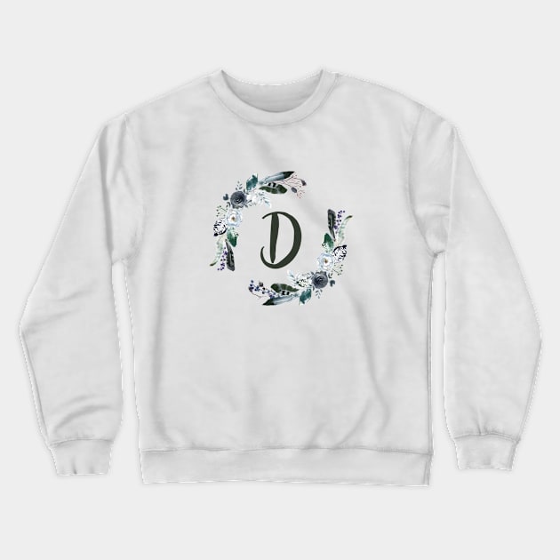 Floral Monogram D Dark Bohemian Flora Crewneck Sweatshirt by floralmonogram